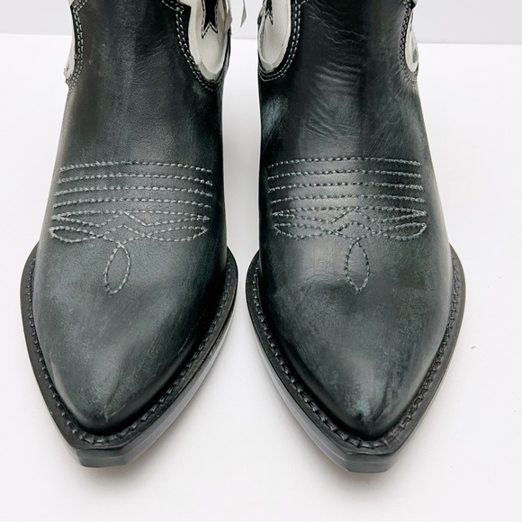 Zara Womens Black White Leather Stars Western Cowboy Boots EU 39 US 8 NEW - Picture 7 of 9